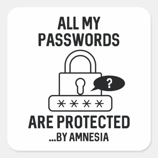 Amnesia Passwords Quadratischer Aufkleber (Vorderseite)