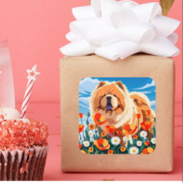 AMONG THE POPPIES Chow Quadratischer Aufkleber