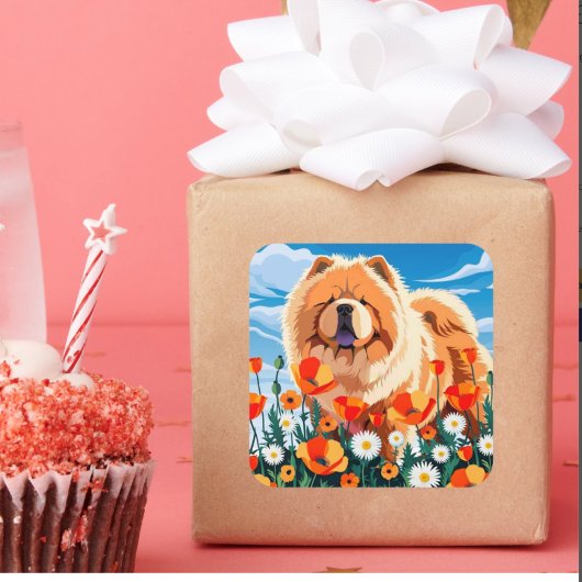 AMONG THE POPPIES Chow Quadratischer Aufkleber