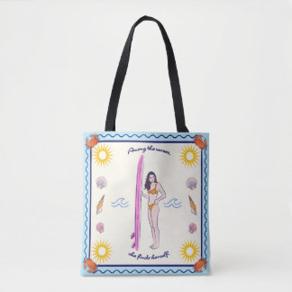 Among the waves, she finds herself. tasche