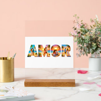 AMOR Acrylic Sign with Vibrant Beach Couples Acrylschild