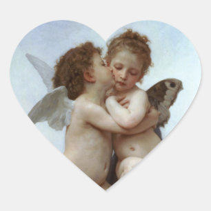 Amor and Psyche as Children/Angels First Kiss Herz-Aufkleber