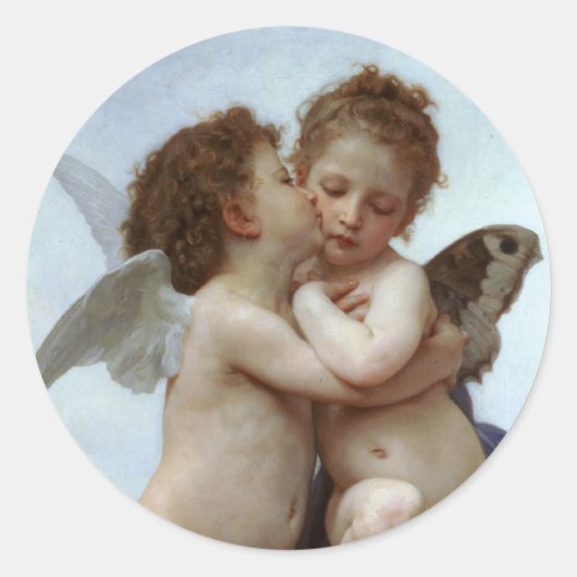 Amor and Psyche as Children/Angels First Kiss Runder Aufkleber (Vorderseite)