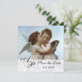 Amor and Psyche as Children Wedding Party Monogram Einladung (Stehend Vorderseite)