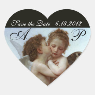 Amor and Psyche as Children Wedding Party Monogram Herz-Aufkleber