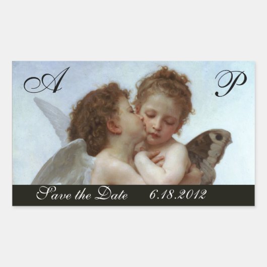 Amor and Psyche as Children Wedding Party Monogram Rechteckiger Aufkleber (Vorderseite)