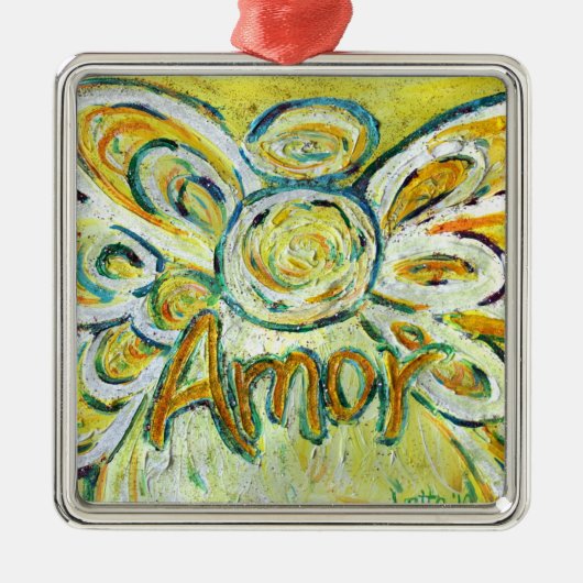 Amor Angel Word (Spanische "Liebe") Silbernes Ornament (Vorne)