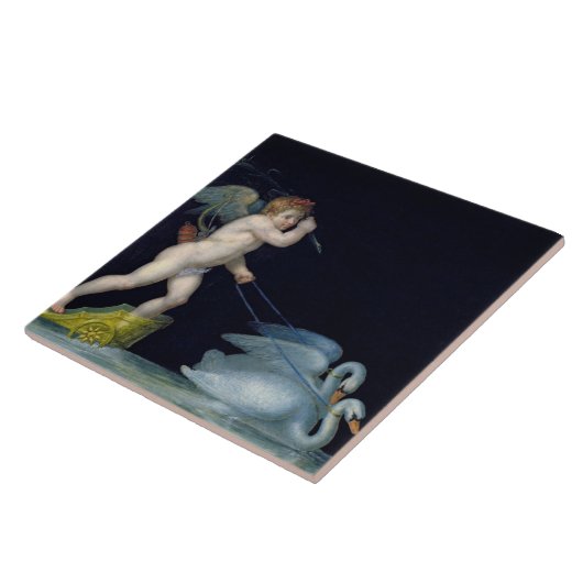 Amor, der durch ein Paar Schwäne (Öl, geführt wird Fliese (Seite)