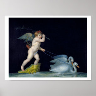 Amor, der durch ein Paar Schwäne (Öl, geführt wird Poster