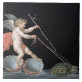 Amor, der durch Schildkröten (Öl, geführt wird auf Fliese (Vorderseite)
