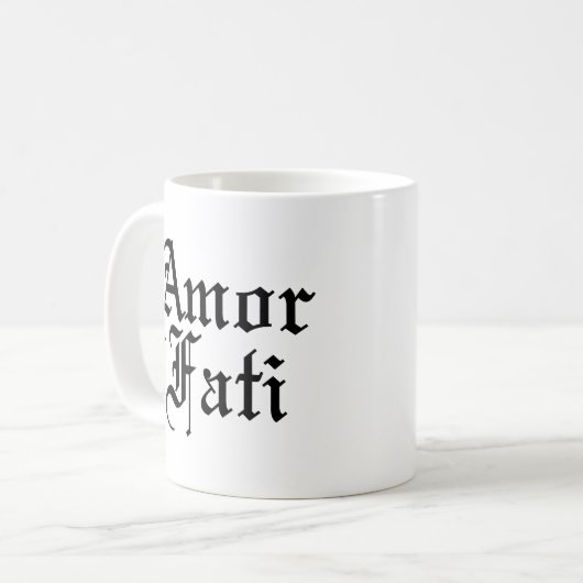 Amor Fati - Liebe des Schicksals Kaffeetasse (Vorderseite Links)