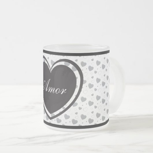 Amor Grey glänzende Herzen niedlich romantische Mu Mattglastasse (VorderseiteRechts)