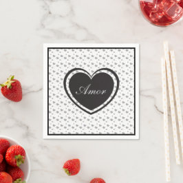 Amor Grey glänzende Herzen niedlich romantische Mu Serviette
