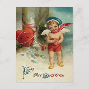 Amor Herz an Baum gebunden Postkarte