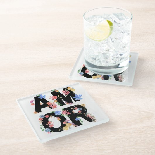 Amor, Niedliche Liebe des Blumenfrühlings Romantis Glasuntersetzer (Schrägansicht)