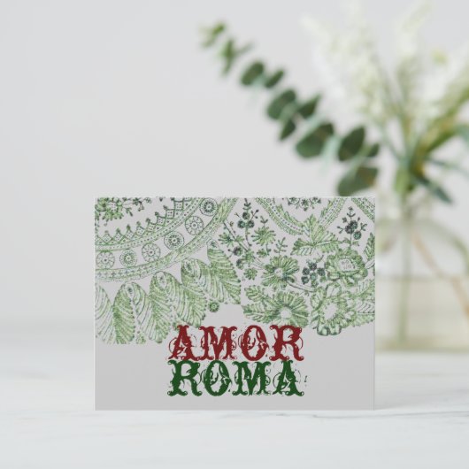 Amor Roma mit grüner Spitze Postkarte (Stehend Vorderseite)