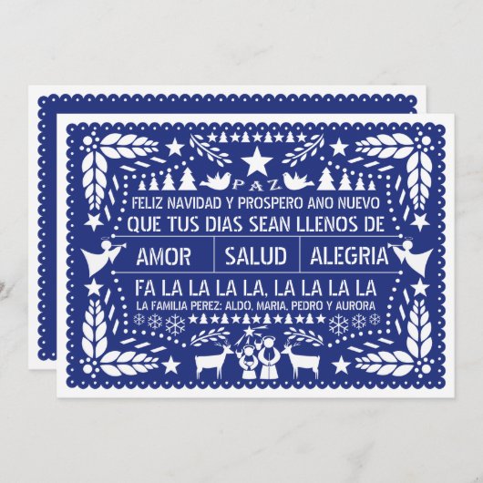 Amor, salud, alegría papel picado Blau Weihnachten (Vorne/Hinten)