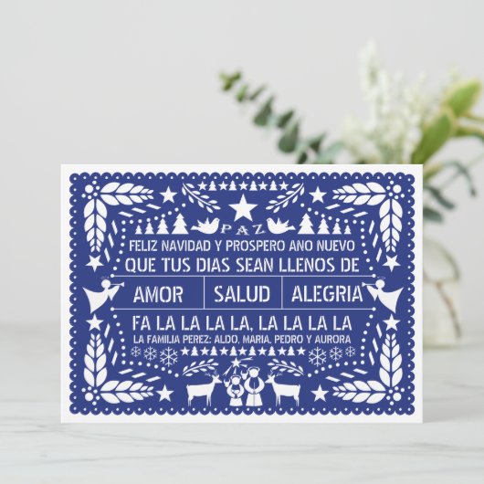 Amor, salud, alegría papel picado Blau Weihnachten (Stehend Vorderseite)