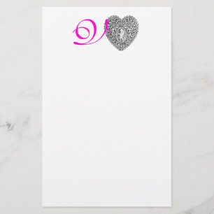 AMOR-SPITZE-HERZ-MONOGRAMM, rosa Fuchsie Briefpapier