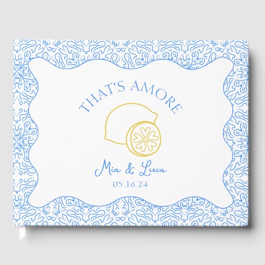 Amore Italy Lemons Blue Tiles Personalisiert Weddi Gästebuch (Vorderseite)