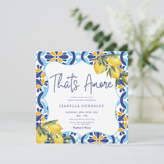 Amore Mediterranes Majolica Tiles Brautparty Einladung (Stehend Vorderseite)