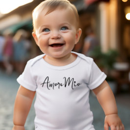 Amore Mio Chic Black Script on White Baby Strampler