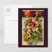 Amoren und GartennelkenVintager Valentine Feiertagspostkarte (Vorne/Hinten)