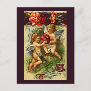 Amoren und GartennelkenVintager Valentine Feiertagspostkarte