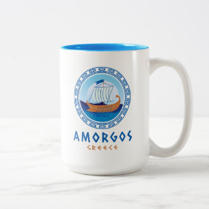 Amorgos, Griechenland, griechisches Schiffsdesign Zweifarbige Tasse