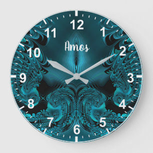 AMOS ~ WOW! Fraktal Muster Grün und Schwarz ~ Große Wanduhr