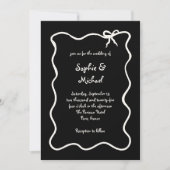 Amour Black | Illustrierte Französische Bow-Hochze Einladung (Vorderseite)