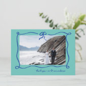 Amour | Blaue und Aquamarine Hochzeit von Bow und Dankeskarte (Stehend Vorderseite)