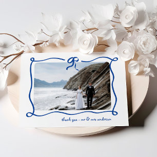 Amour Blue French Bow and Foto Wedding Dankeskarte
