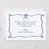 Amour | Blue French Bow and Foto Wedding Dankeskarte (Rückseite)