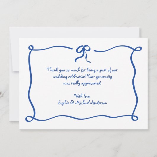 Amour | Blue French Bow and Foto Wedding Dankeskarte (Rückseite)