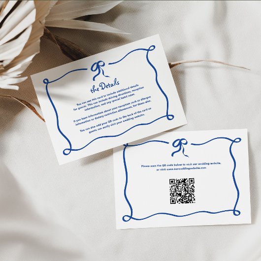 Amour | Blue French Bow Wedding Details QR Code Begleitkarte