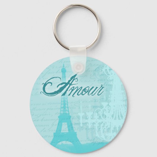 Amour Blue French Eiffel Tower Schlüsselanhänger (Vorderseite)