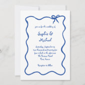 Amour | Blue Illustriert French Bow Wedding Einladung (Vorderseite)