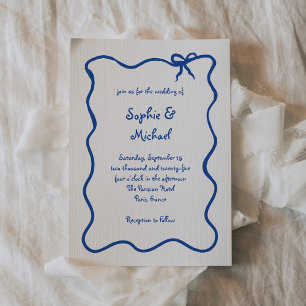Amour Blue Illustriert French Bow Wedding Einladung
