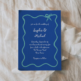 Amour | Blue White and Aquamarin French Bow Weddin Einladung