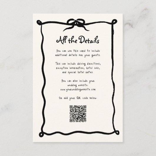 Amour French Bow | Wedding Guest Details QR Code Begleitkarte (Vorderseite)