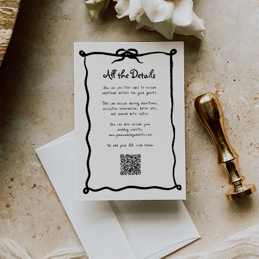 Amour French Bow | Wedding Guest Details QR Code Begleitkarte