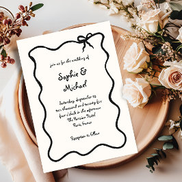 Amour | Illustrierte Französische Bow-Hochzeit Einladung