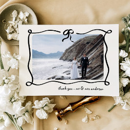 Amour | Illustrierte Hochzeit von Bow und Foto Dankeskarte