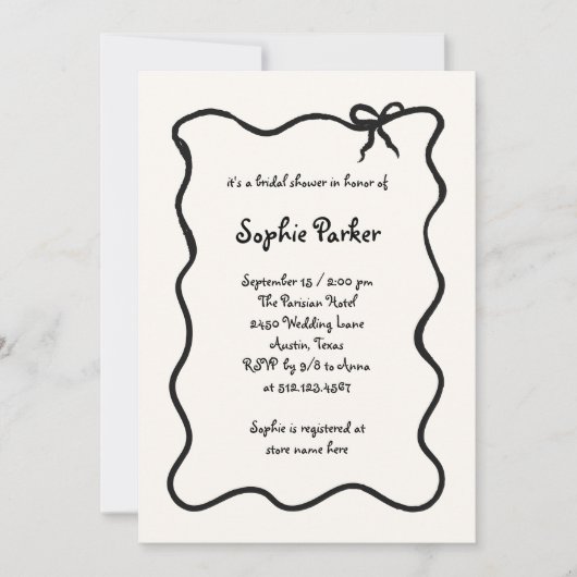 Amour | Illustriertes französisches Bow-Brautparty Einladung (Vorderseite)