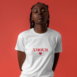 Amour Liebe minimalistisch Herzrot Typografie T-Shirt