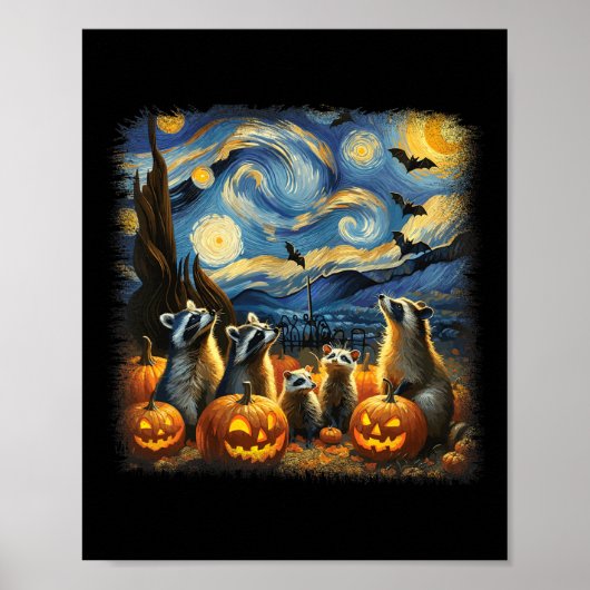 &amp; Possum Halloween Fall Van Gogh Starry Night Poster (Vorne)