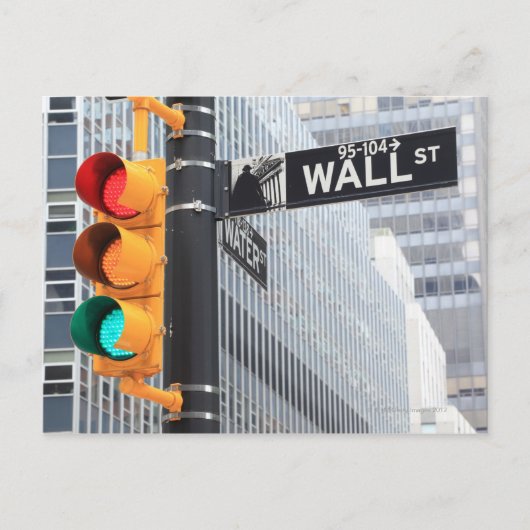 Ampel und Wall Street-Zeichen Postkarte (Vorderseite)