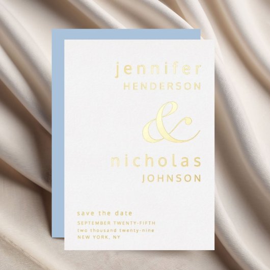 Ampersand Blue Wedding rettet das Datum Gold Folieneinladung