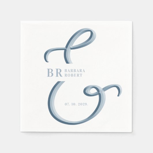 Ampersand Dusty Blue Wedding Serviette (Vorderseite)